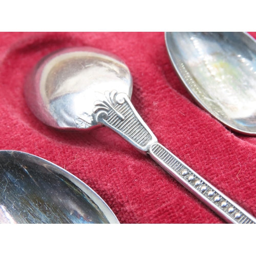 163 - Set of Twelve Antique Silver Teaspoons Contained within Original Red Moroccan Leather Clad Presentat... 