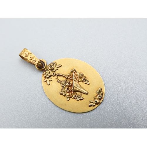 164 - 14 Carat Yellow Gold Pendant with Incised Floral Motif Decoration 2cm High