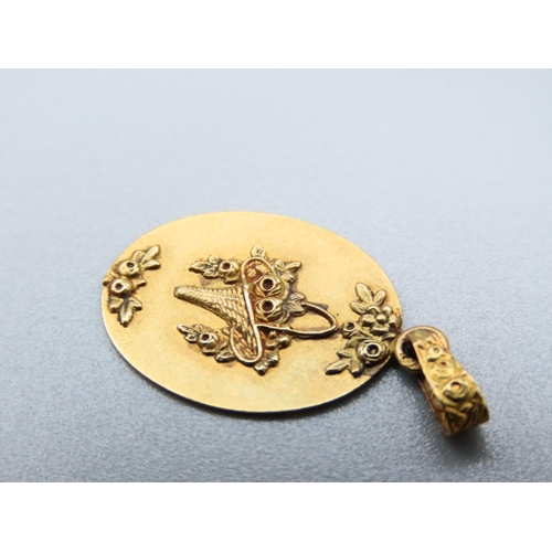 164 - 14 Carat Yellow Gold Pendant with Incised Floral Motif Decoration 2cm High