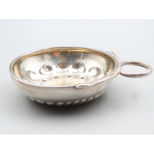 167 - Antique Silver Tasting Cup Serpent Motif Decoration Inset with Antique Silver Coin 8cm Diameter