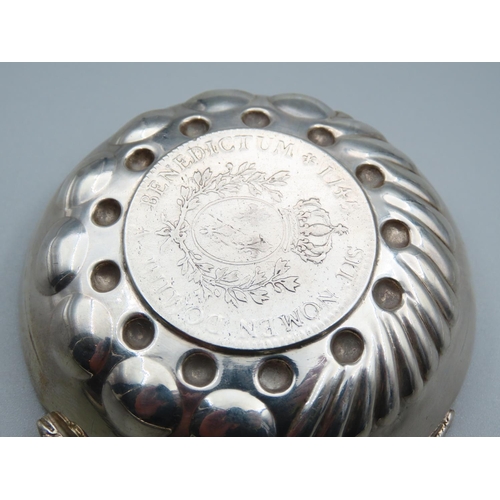 167 - Antique Silver Tasting Cup Serpent Motif Decoration Inset with Antique Silver Coin 8cm Diameter