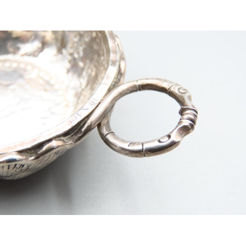 168 - Antique French Silver Wine Tasting Cup with Vineleaf Motif Decoration Finger Ring Handle 5cm Diamete... 