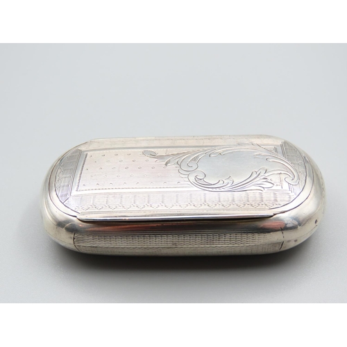 170 - Silver Snuffbox Hinged Cover Incised Detailing Throughout 8cm Wide x 5cm Deep