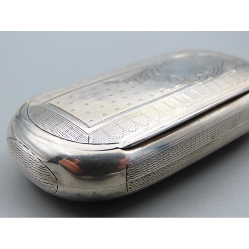 170 - Silver Snuffbox Hinged Cover Incised Detailing Throughout 8cm Wide x 5cm Deep