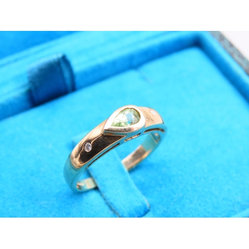 172 - Green Amethyst and Diamond Set Ladies 9 Carat Yellow Gold Ring Size N