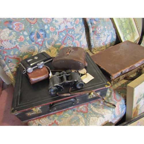 1721 - Vintage Pair of Binoculars Leather Brief Case Vintage Camera with Leather Carry Case and Leather Sui... 