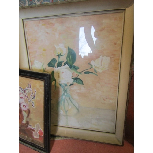 1724 - Two Framed Still Life Paintings One Unframed Still Life Painting and Framed Print of Dogs Four Piece... 