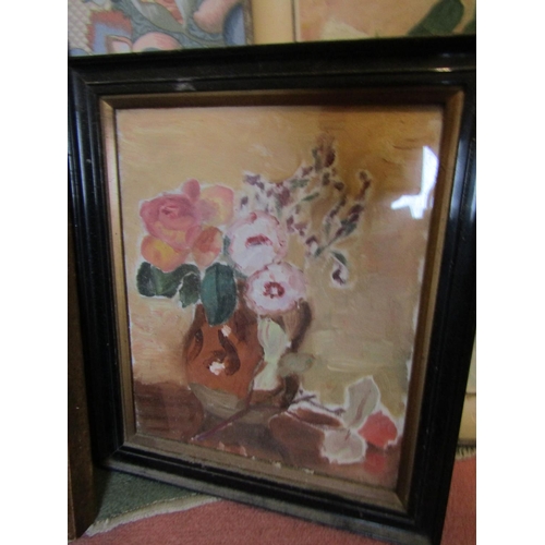 1724 - Two Framed Still Life Paintings One Unframed Still Life Painting and Framed Print of Dogs Four Piece... 