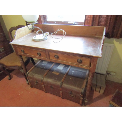 1726 - Regency Mahogany Two Drawer Wash Stand Three Quarter Gallery Above Barley Twist Supports