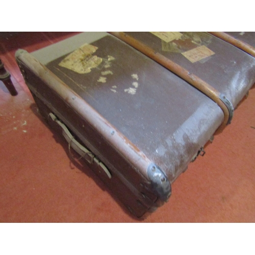 1727 - Antique Travelling Trunk Hinged Top Lined Interior Approximately 14 Inches Wide