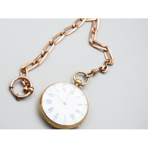 173 - 14 Carat Gold Cased Pocket Watch Roman Numeral Decorated Dial with Rose Gold Filled Link Pocket Chai... 