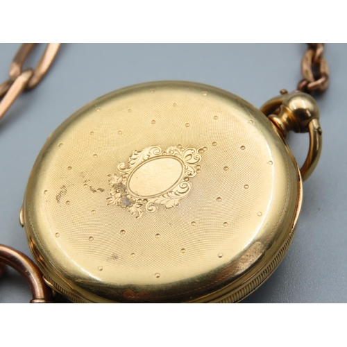 173 - 14 Carat Gold Cased Pocket Watch Roman Numeral Decorated Dial with Rose Gold Filled Link Pocket Chai... 