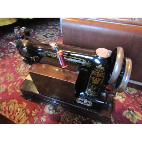 1736 - Wheeler and Wilson Sewing Machine with Protective Cover Working Order, Vintage Desk Clock and Vintag... 