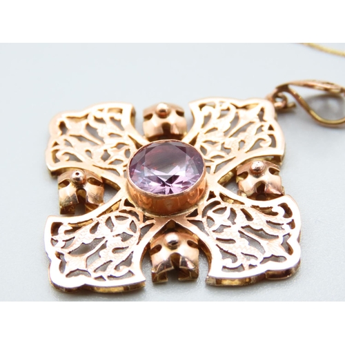 174 - 18 Carat Gold Amethyst Set Ladies Pendant 4.5cm High x 5.5cm Wide