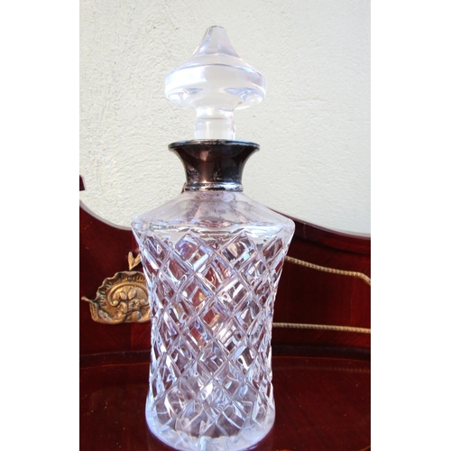 1743 - Antique Silver Collar Decorated Cut Crystal Decanter with Stopper Approximately 10 Inches High