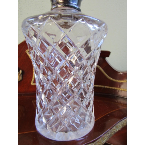 1743 - Antique Silver Collar Decorated Cut Crystal Decanter with Stopper Approximately 10 Inches High