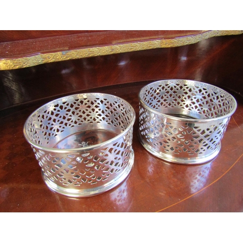 1744 - Pair of Silver Plated Wine Bottle Table Coasters Silver Inlaid Tortoiseshell Bases Each Approximatel... 