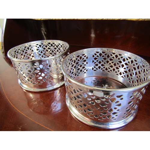 1744 - Pair of Silver Plated Wine Bottle Table Coasters Silver Inlaid Tortoiseshell Bases Each Approximatel... 