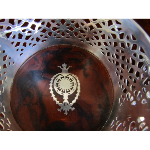 1744 - Pair of Silver Plated Wine Bottle Table Coasters Silver Inlaid Tortoiseshell Bases Each Approximatel... 