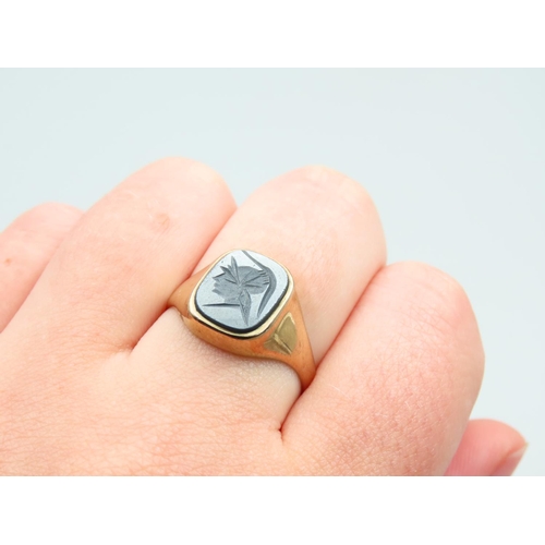 175 - Hematite Intaglio Centurion Cut 9 Carat Panel Set Signet Ring Size S