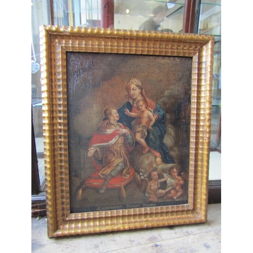 1756 - Old Master Continental School Virgin and Child Oil on Canvas Approximately 20 Inches High x 18 Inche... 