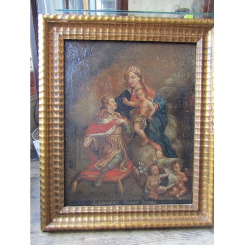 1756 - Old Master Continental School Virgin and Child Oil on Canvas Approximately 20 Inches High x 18 Inche... 