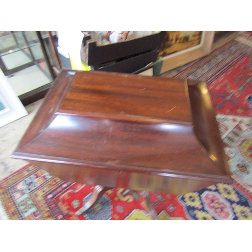 1759 - Regency Mahogany Sewing Box on Nelson Column Central Support Quatrefoil Base Approximately 18 Inches... 