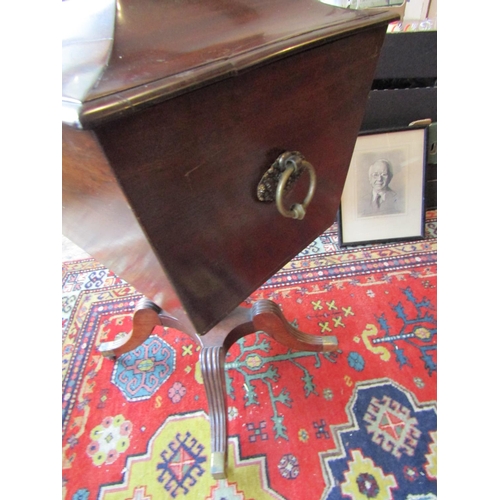 1759 - Regency Mahogany Sewing Box on Nelson Column Central Support Quatrefoil Base Approximately 18 Inches... 