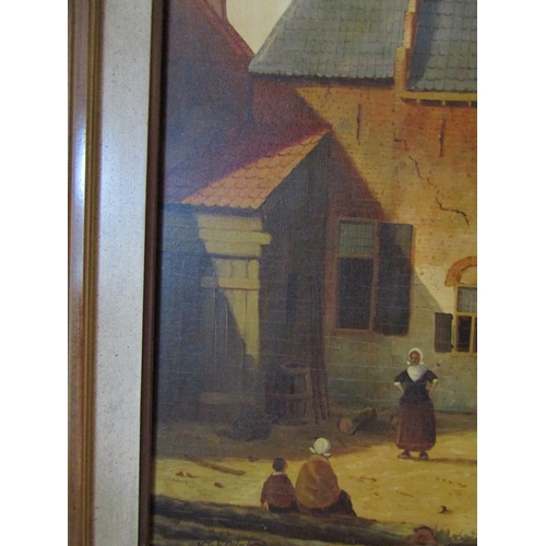 1762 - Large Dutch Oil Painting Town Scene with Figures Oil on Panel