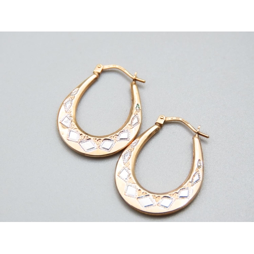 177 - Pair of Lucky Horse Shoe Yellow and White 9 Carat Gold Earrings Each Approximately 3cm High