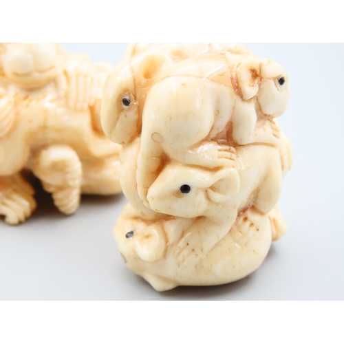 1778 - Three Carved Netsuke Figures Amusing Animals Japanese