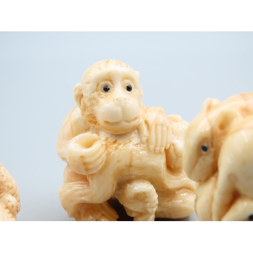 1778 - Three Carved Netsuke Figures Amusing Animals Japanese