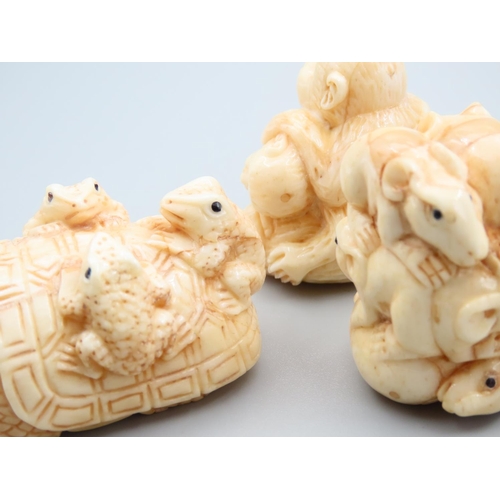 1778 - Three Carved Netsuke Figures Amusing Animals Japanese