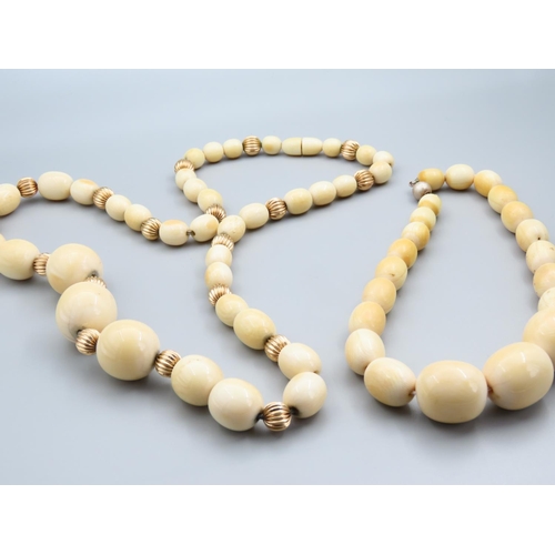 1780 - Two Carved Bead Necklaces with Possible Gold Spacers to One Graduated Form