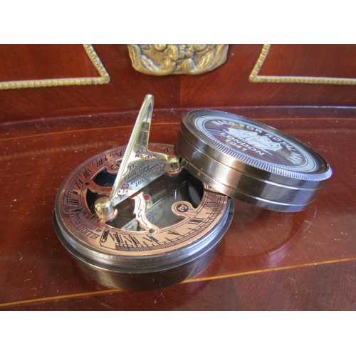 1791 - Bronze Cased Compass with Sundial Screw Top Case Approximately 3 Inches Diameter