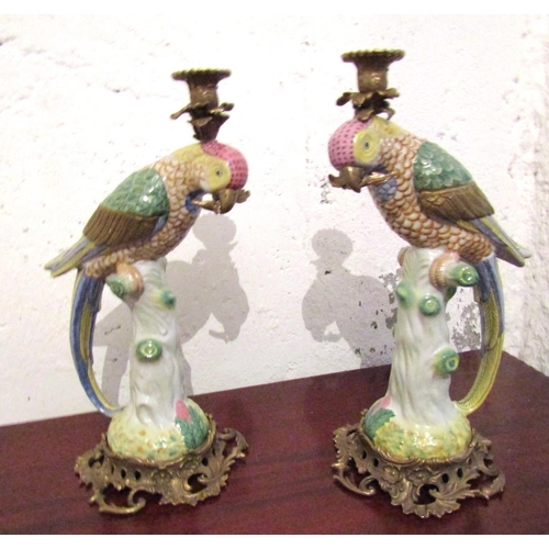 1794 - Pair of Porcelain Parrot Motif Ormolu Mounted Table Candle Rests Attractively Detailed Each Approxim... 