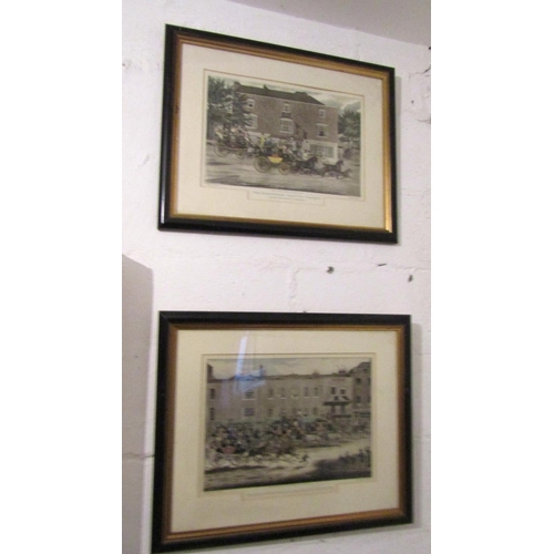 1795 - Pair of Antique Coaching Prints Contained within Gilded and Ebonised Frames Each Approximately 16 In... 