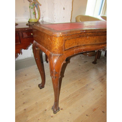 1796 - Antique Walnut Serpentine Front Console Table with Inset Burgundy Leather Top Above Shaped Supports ... 