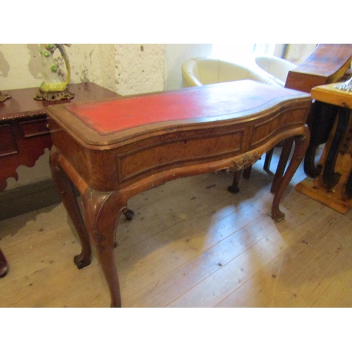 1796 - Antique Walnut Serpentine Front Console Table with Inset Burgundy Leather Top Above Shaped Supports ... 