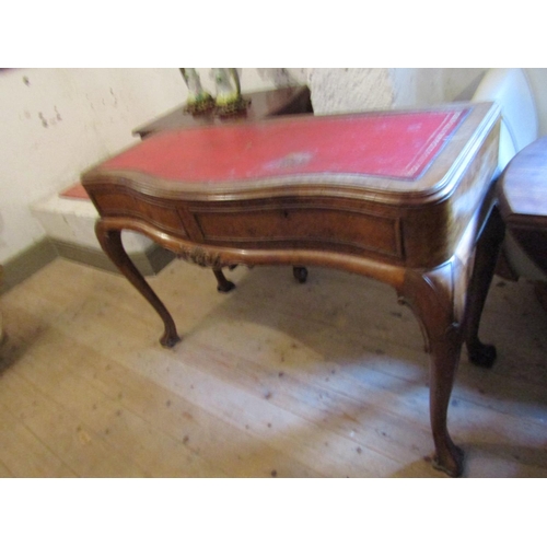 1796 - Antique Walnut Serpentine Front Console Table with Inset Burgundy Leather Top Above Shaped Supports ... 