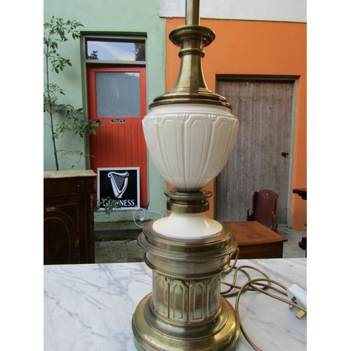 1800 - Pair of Cast Brass Enamel Set Pedestal Form Table Lamps Each Approximately 30 Inches High Electrifie... 