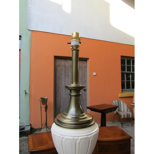 1800 - Pair of Cast Brass Enamel Set Pedestal Form Table Lamps Each Approximately 30 Inches High Electrifie... 