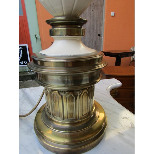 1800 - Pair of Cast Brass Enamel Set Pedestal Form Table Lamps Each Approximately 30 Inches High Electrifie... 