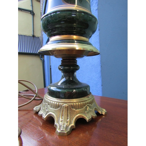 1803 - Emerald Glass Table Lamp Electrified Working Order Shaped Pedestal Form Ormolu Base Approximately 18... 