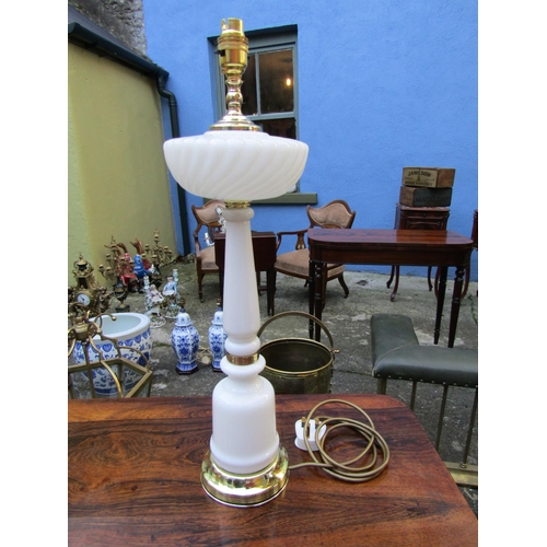 1804 - Edwardian Milk Glass Table Lamp Electrified Working Order Pedestal Form Approximately 28 Inches High