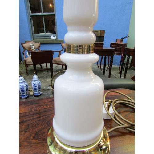 1804 - Edwardian Milk Glass Table Lamp Electrified Working Order Pedestal Form Approximately 28 Inches High