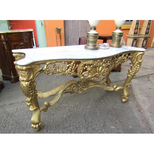 1806 - Large Carved Giltwood Marble Top Console Table Approximately 6ft Wide