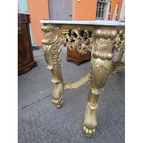 1806 - Large Carved Giltwood Marble Top Console Table Approximately 6ft Wide