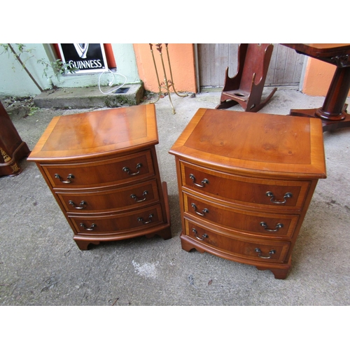 1810 - Pair of Neat Form Bow Front Yew Wood Chests of Three Drawers Each Approximately 26 Inches High x 20 ... 