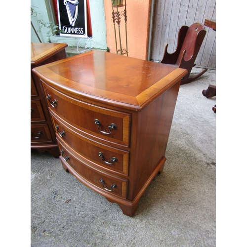 1810 - Pair of Neat Form Bow Front Yew Wood Chests of Three Drawers Each Approximately 26 Inches High x 20 ... 